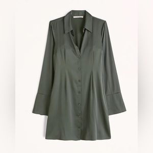 Abercrombie Long sleeve satin shirt dress - olive